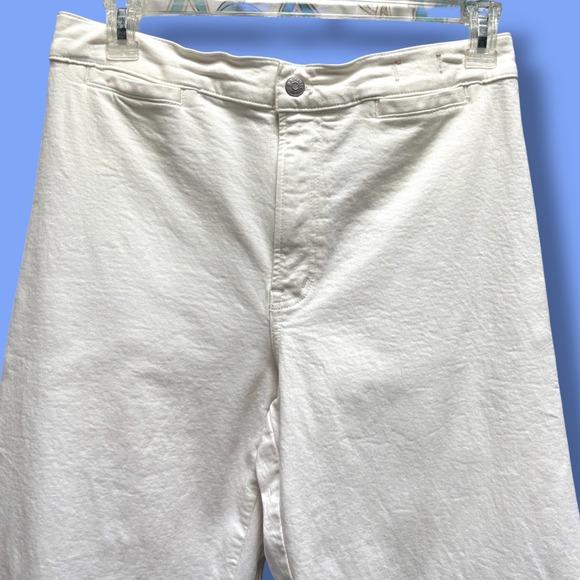 Madewell Emmett White Wide Leg Cropped‎ Pants Raw Hem High Waist - Picture 2 of 8
